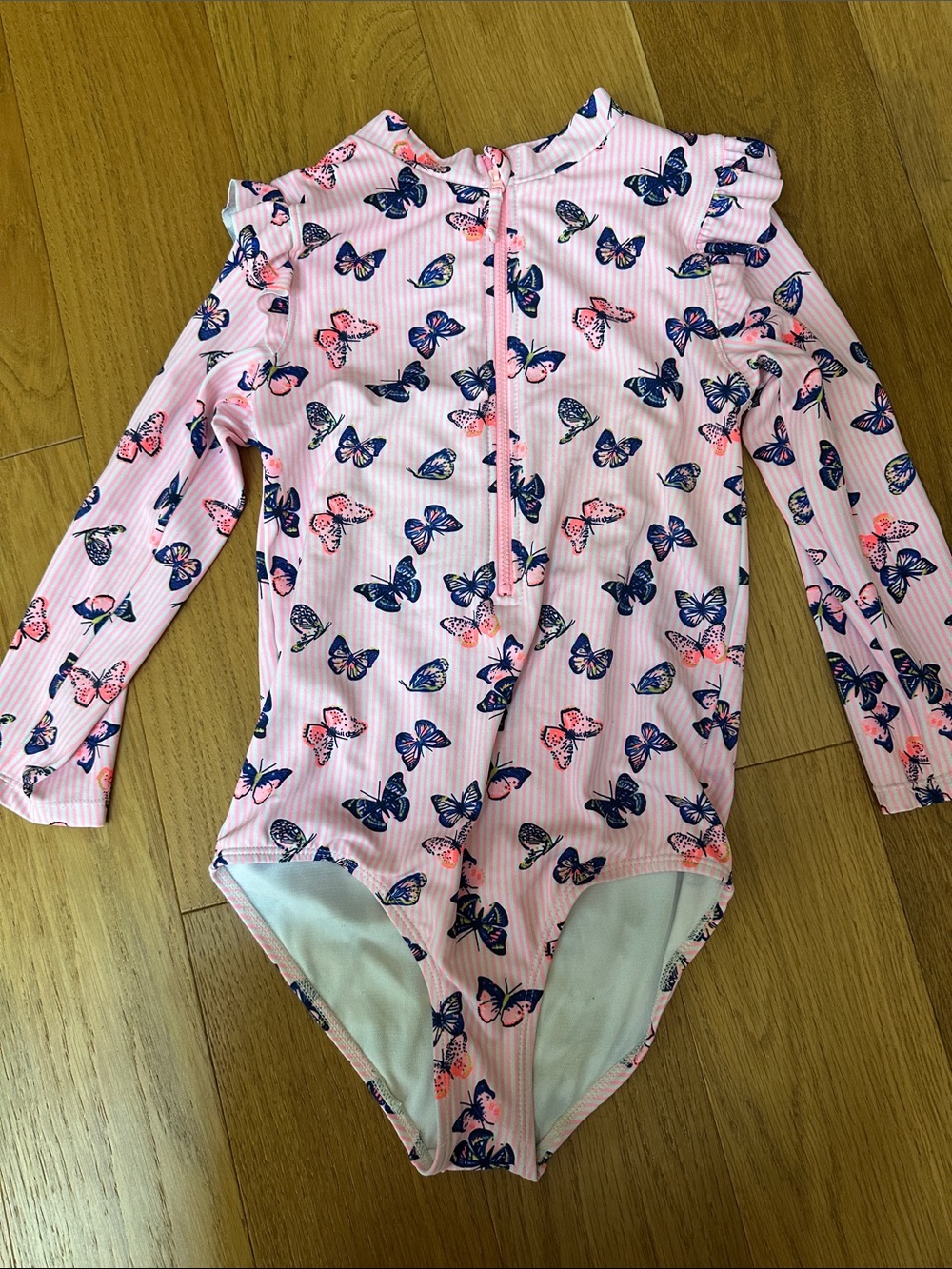 Kensie Kids Long-Sleeve Pink Butterfly One-Piece Swimsuit